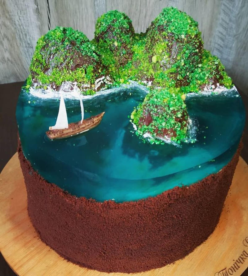 Гора желе. Торт остров Виллафранка. Торт остров. ОСТ на торты. Торт в виде моря.